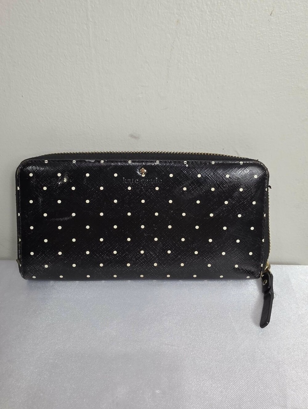 Kate Spade Black Polka Dot Zip Around Wallet